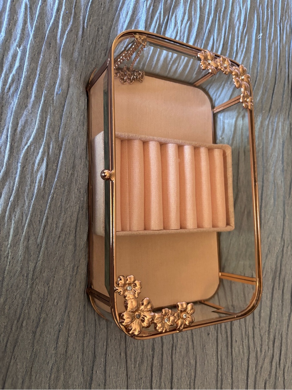 Rose Gold Floral Glass Jewelry Display Tray